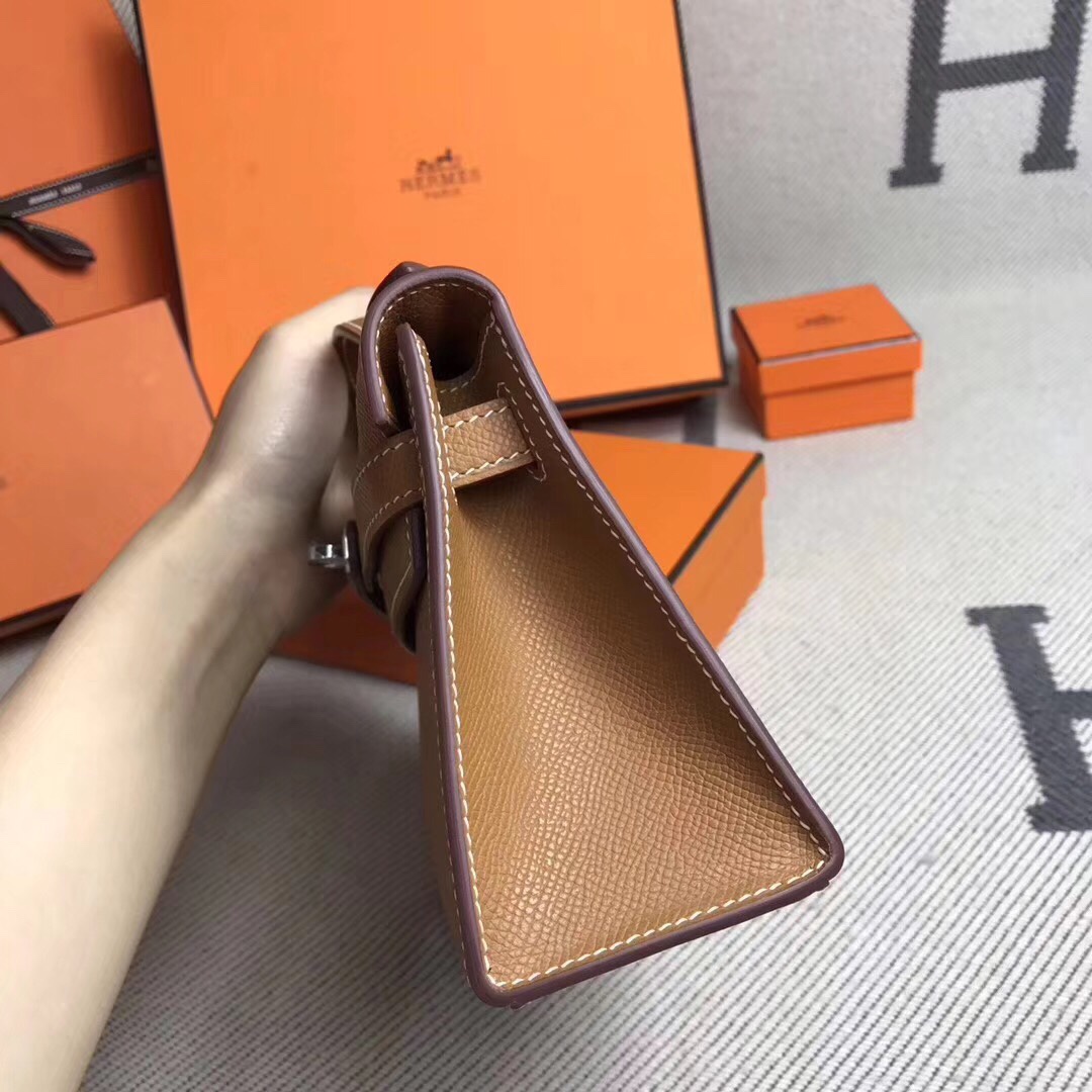 에르메스 미니 켈리백22 골드브라운 은장 앱송